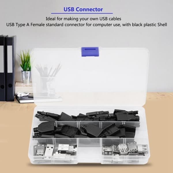 20-pack Svarta USB 2.0 Typ A-kontakter, 4-stiftsadapter med plasthölje
