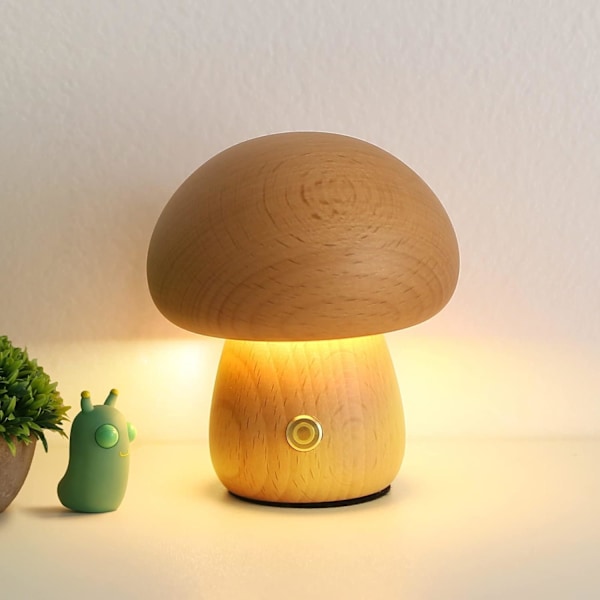 Sopp nattlampe, 3 farger USB dimbar nattlampe berøringslamper, vintage trebord sopplampe soverom dekor