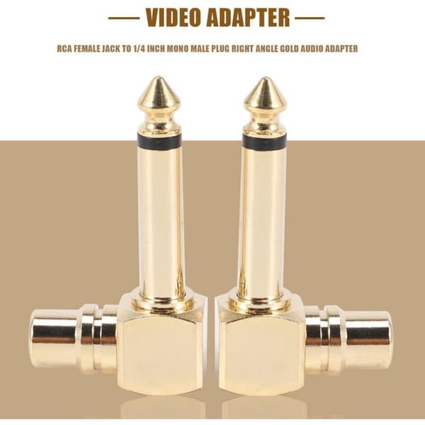 2-PAK Jack til 1/4 Tomme Mono Hanstik Vinkelret Audio Adapter, Guld