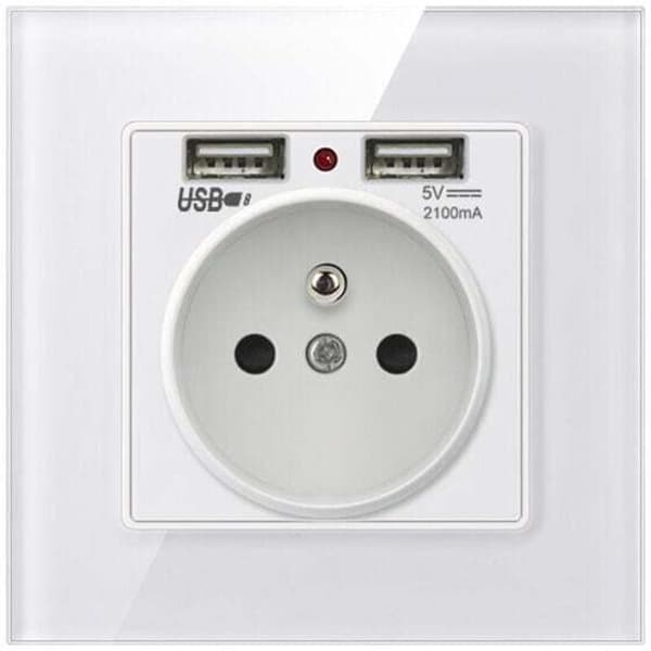 Dubbel USB Väggladdare med Uttag - Kompatibel med iPhone Android - 1 Styck
