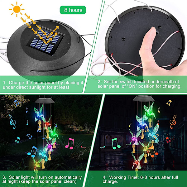 Solcellsdriven Vindspel med LED-Ljus Dekorativ Lampa för Trädgården Heart rice ball