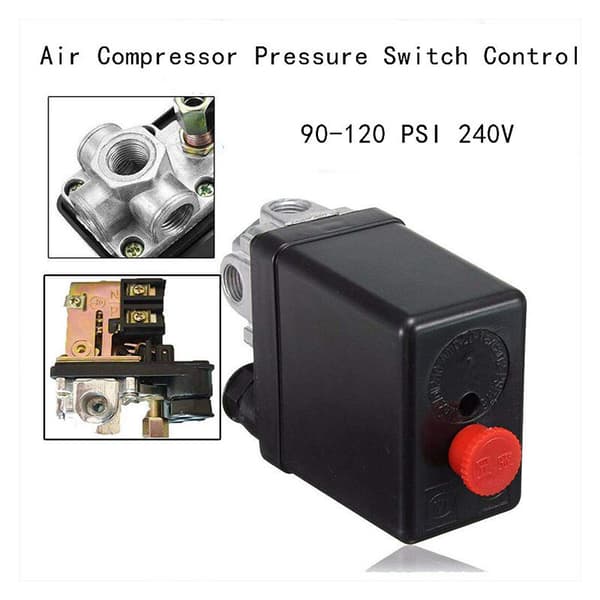 Kampanj 240V 16A Port 90PSI -120PSI Luftkompressor Tryckströmbrytare Kontrollregulator Med Mätare För Snabb Tryckreducering