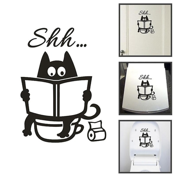 2 st söta tecknade katt Shh toalettdekaler badrumsdörr rolig dekal toalettsits avtagbar affisch vinylkonstväggmålning 7,89 tum