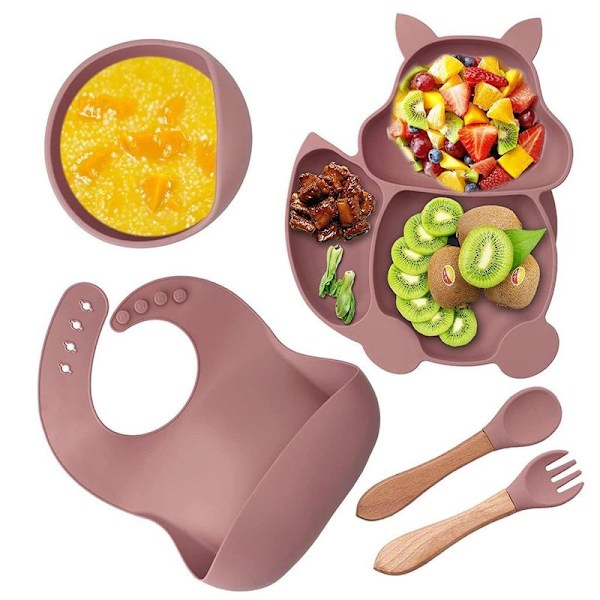 Barnbestick, barnfat, babyfat - silikonbarnfat, gaffel,