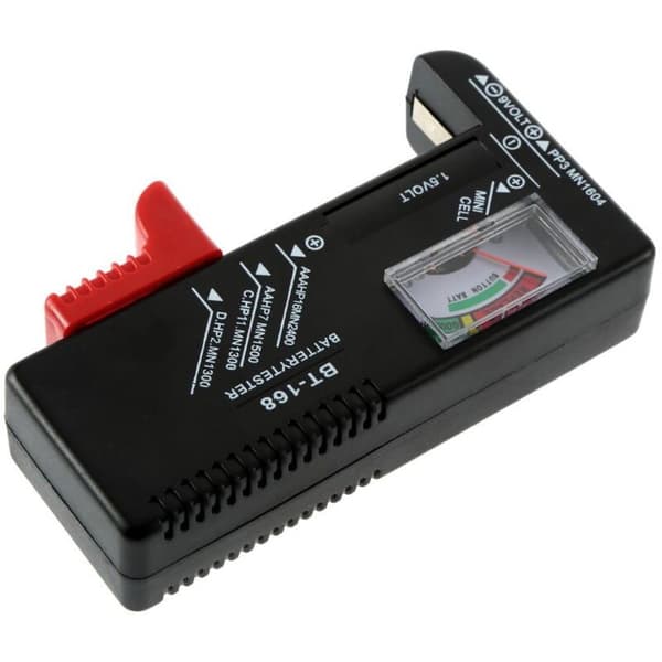 2 Pakk Digital Batteritester Spenningsmåler og Strømnivåmåler Combo for AA AAA CD 9V 1.5V Knappcellebatteri