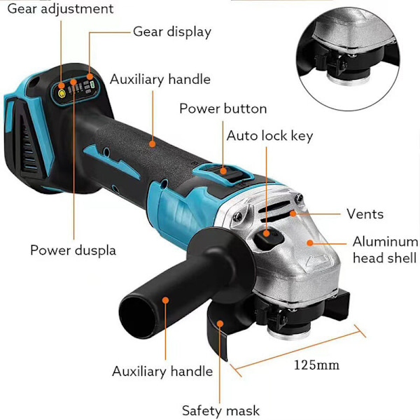 Professionell sladdlös vinkelslip (18 V, Ø 125 mm, skärdjup 33 mm, borstlös motor)