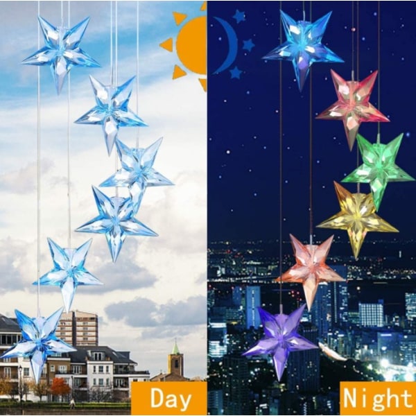 Solcellskolibri Vindklocka Ljus LED Jul Fjäril Ljus Trädgård Sol Vindklocka Ljus Landskap Ljus Trädgårdslampa Black 6 lamp holder Transparent big star