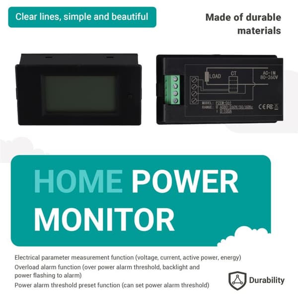 AC 80-260V 100A PZEM-061 LCD Digital Display Ström Spänning Effekt Amperemeter Voltmeter med CT Transformator