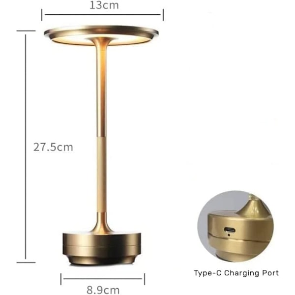 Sladdlös I-formad metallisk bordslampa med touchsensor, 3 färger dimbar laddningsbar skrivbordslampa Gold+Silver 2pcs