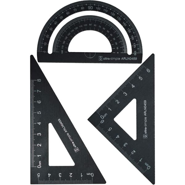 Arkitektskala i metall - 4 st Tekniska ritningsgeometriset, matematiskt geometriverktyg, gradskiva, triangulär (svart)