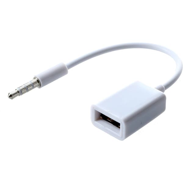 Bil MP3 3.5mm Mann AUX Audio Jack USB 2.0 Kabel Konverter Ledning Hvit