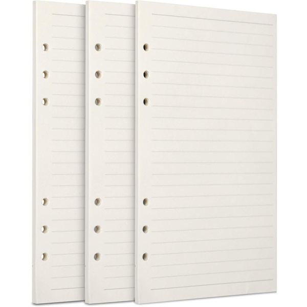 A6-påfyllningspapper, 3-pack 100GSM tjockt påfyllningsbart papper 6-håls fyllmedel Inlägg Lösa blad 135 ark (270 sidor)
