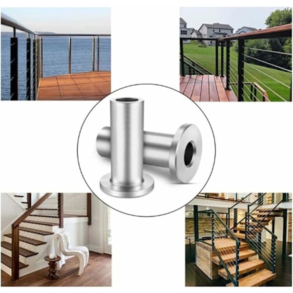 20 st Skyddshylsor i rostfritt stål kompatibla med 3/16 tums vajerräcke trästolpar, DIY Balustrad