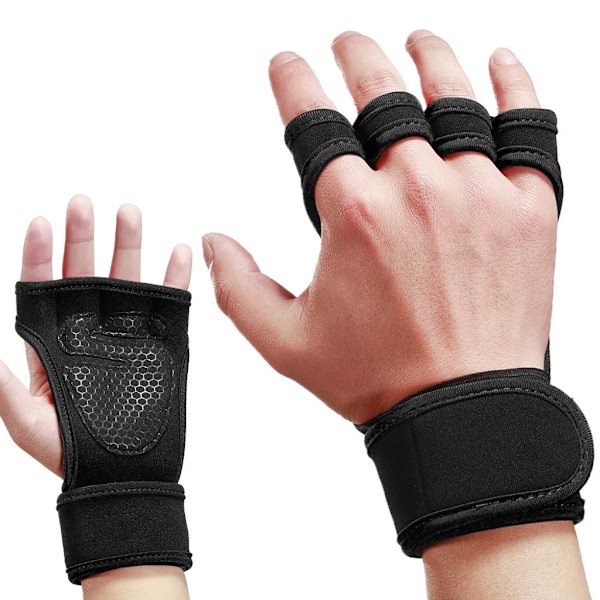 Träningshandskar med integrerad handledsrem, halkfria handskydd för powerlifting pull-ups