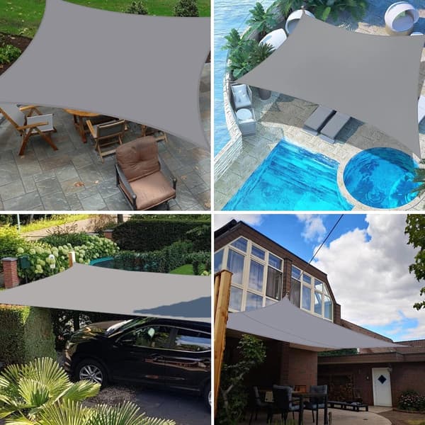 Rektangulært Solsejl, Vandtæt Polyester, UV-resistent, D-ringe i Rustfrit Stål med 4 Reb, Til Have Terrasse Pool, Grå, 2 x 3 m