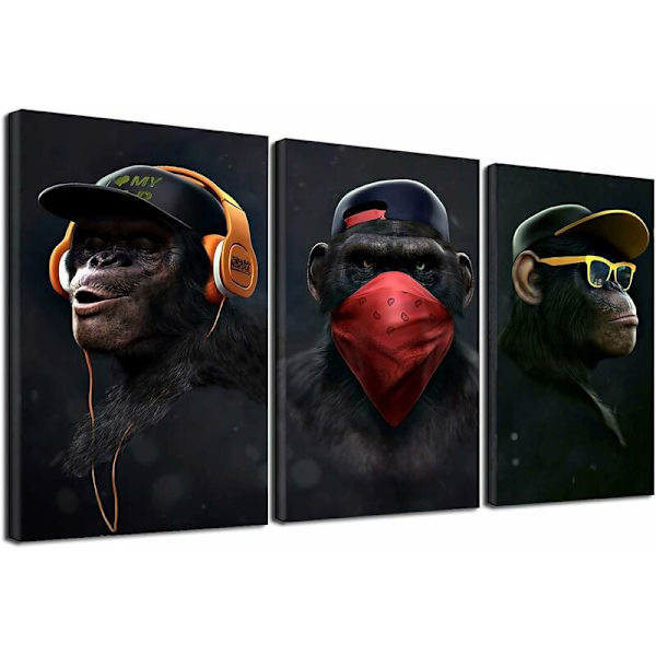 Wise Monkeys Canvas Veggkunst - Moderne Hjemmeinnredning - 30 x 50 cm, 3 deler