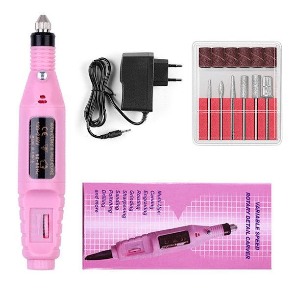 Bærbar elektrisk neglepoleringsmaskine til eksfoliering og polering - Neglepoleringspen - Testpoleringsmaskine (Carton) -Pink European plug