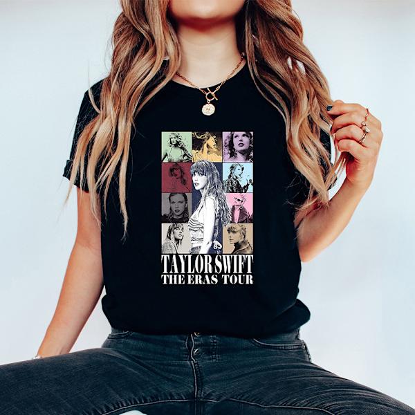 Taylor Swift trykt T-shirt med korte ærmer til damer, sort, M svart M