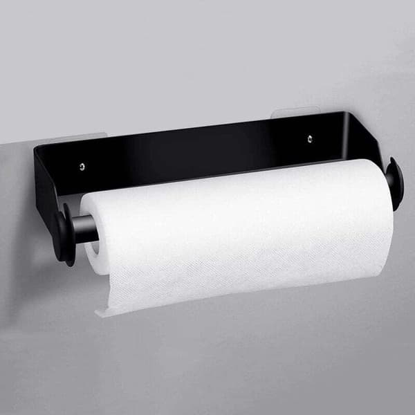 Rustfrit stål papirhåndklædeholder til vægmontering uden boring, rulleholder, sort, kompatibel med standardruller