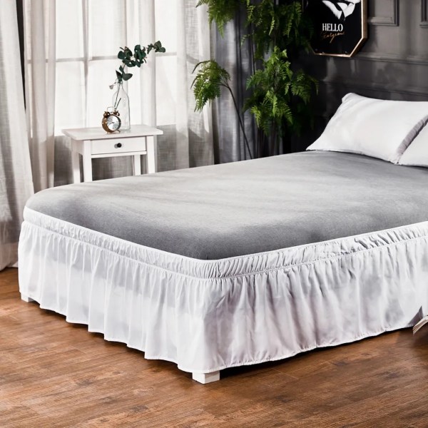 40cm harmaa pörröinen sänkyhame rypytetty sängynverho king size (180x200cm) valkoinen