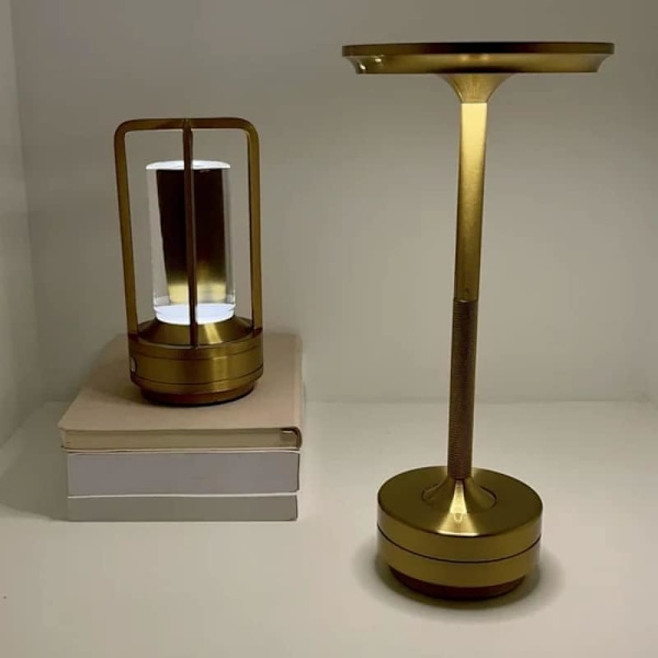 Sladdlös I-formad metallisk bordslampa med touchsensor, 3 färger dimbar laddningsbar skrivbordslampa Gold & Black 2pcs
