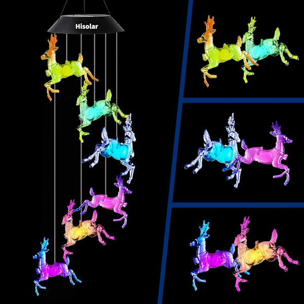 Solcelledrevet Kolibri Vindspil Lys LED Jul Sommerfugl Lys Have Sol Vindspil Lys Landskab Lys Have Lys Red 6 lamp holder Flat Deer