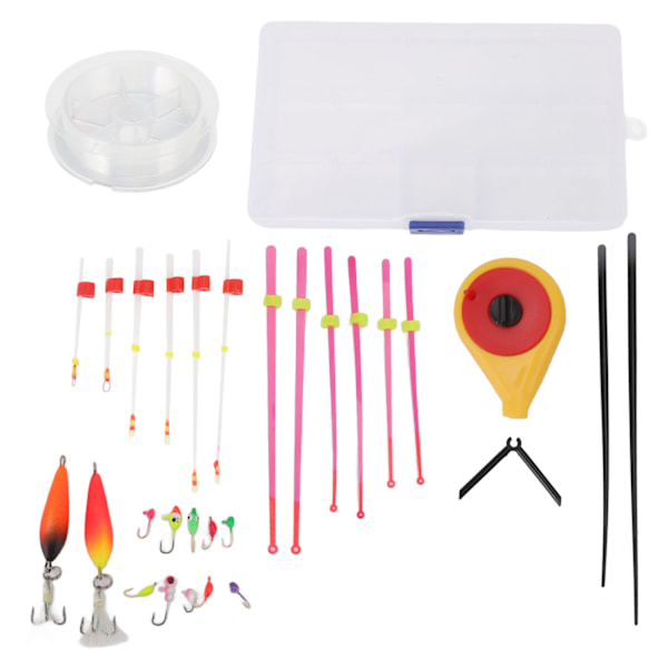 Mini isfiskespö Rulle Combo Bärbar isfiskespö Toppspetsar Swim Jig Hook Set för utomhusvinter Gul