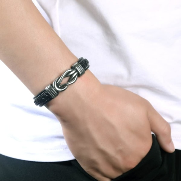 Moder och son för alltid länkade flätad läderarmband knutet armband för män inspirerande födelsedagspresent från mamma (1 st)