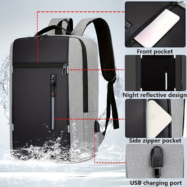 Vedenpitävä yritysreppu, monikäyttöinen kannettava tietokoneen laukku, suurikapasiteettinen matkareppu USB-latausportilla Punainen Red 31*43*12cm