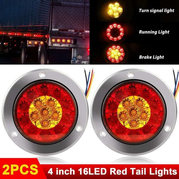 Rund LED Bremselys, 4x4\" Røde Gule LED Baklykter Indikatorlampe