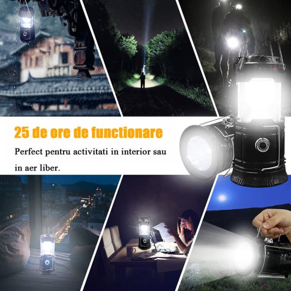 Sæt med 4 campinglamper, LED, Solare, Sort