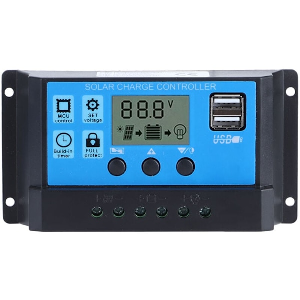 12V 24V 30A Solcelleladeregulator med LCD og doble USB-utganger for solcellepaneler