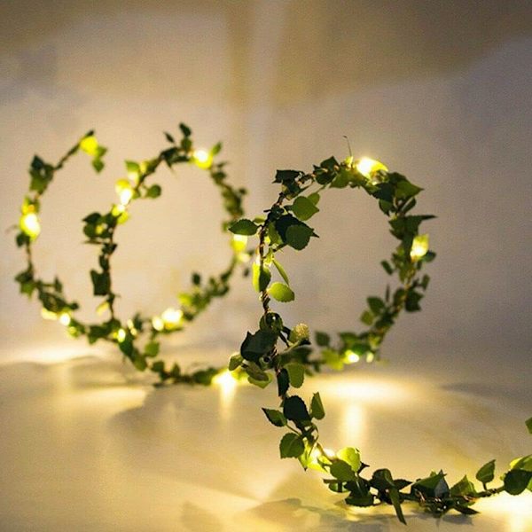 Tekoisia vihreitä lehtiä LED-valosarjoja, useita pituuksia Riippuvalot Paristokäyttöiset Vine Fairy String Lights Ripustettavat koristevalot 2M 2M