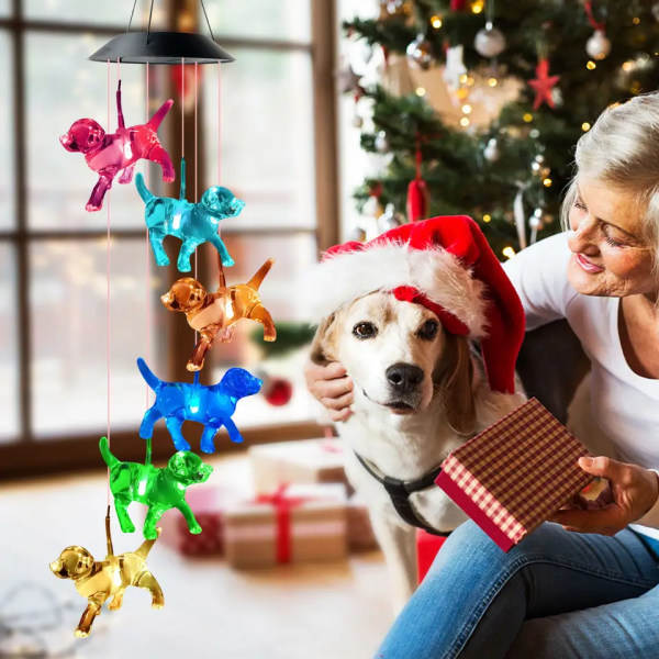 Outill Hund LED Solcell Färgskiftande Vindspel för Utomhusbruk, Födelsedagspresenter till Mamma Mormor Fru Dotter Syster Faster Farmor Kvinnor, Gård Deko