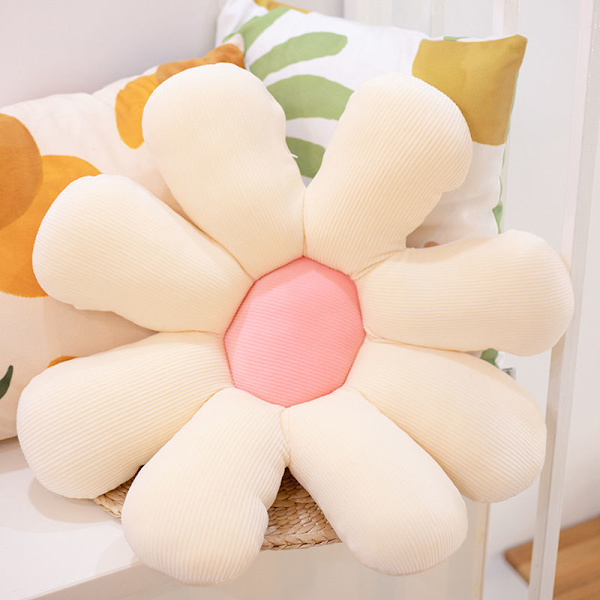 Blomkudde dekorativa slängkuddar Blomformad söt kudde Blomma plysch kudde Dekorativa kuddar för tonårsflickor Beige + Rosa 60cm