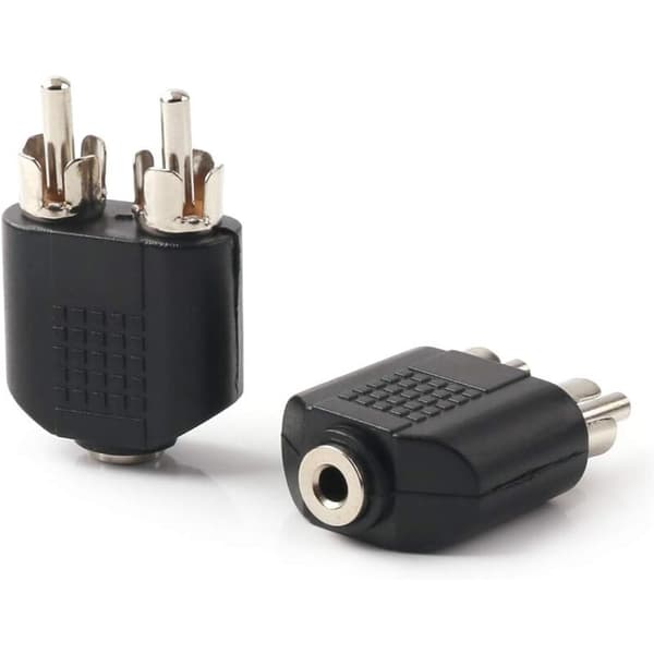 3,5 mm (1/8 tomme) hun til dobbelt RCA han lyd hoved stereo sammenkobling lydadapter, 2 pak