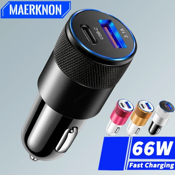 66W PD USB-bil lader Hurtiglading 3.0 USB C Hurtiglading Billader Adapter for IPhone 15 14 Pro Max Samsung S22 S21 Xiaomi