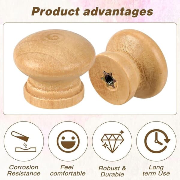 20 Ubehandlede Treskuffknotter, 2,7 cm Runde Møbelknapper, Kompatible med IKEA, Pakke med 20