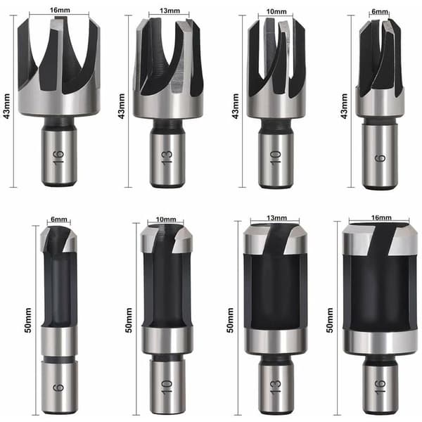 8 stk. HSS Trepluggkutter Trebearbeidingsverktøy Trepluggkutter Bor 6mm / 10mm / 13mm / 16mm