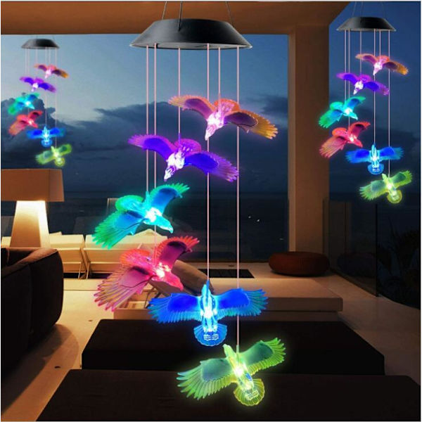 Solcelledrevet Kolibri Vindspil Lys LED Jul Sommerfugl Lys Have Solcelledrevet Vindspil Lys Landskabslys Have Lys Red 6 lamp holder Transparent Eagle