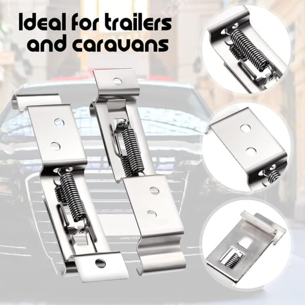 Nummerpladeclips i rustfrit stål, 2 fjederstøtter til bil og trailer, kompatible med de fleste køretøjer, 10,8 cm dybde