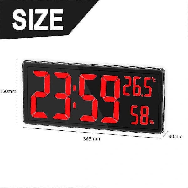 Stor digital väggklocka med LED-display, temperatur och luftfuktighet, USB-driven, för sovrum, kontor, klassrum, röd red