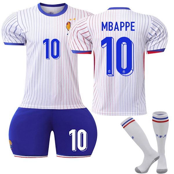 2024 UEFA Euro Mbappe Børnefodboldtrøje Sæt Frankrig Udebane Nr. 10 Udebane L Away L