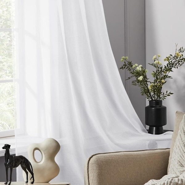 Sæt med 2 Voile Gardiner Superbløde Dekorative Øskengardiner Stue Soveværelse Pige Baby 132x160cm Hvid