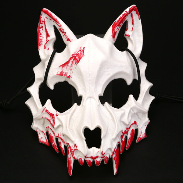 2st Halloween tvådimensionell halv ansiktsblödande mask tiger Yasha Tengu varg nue mask dansföreställningsmask White bleeding