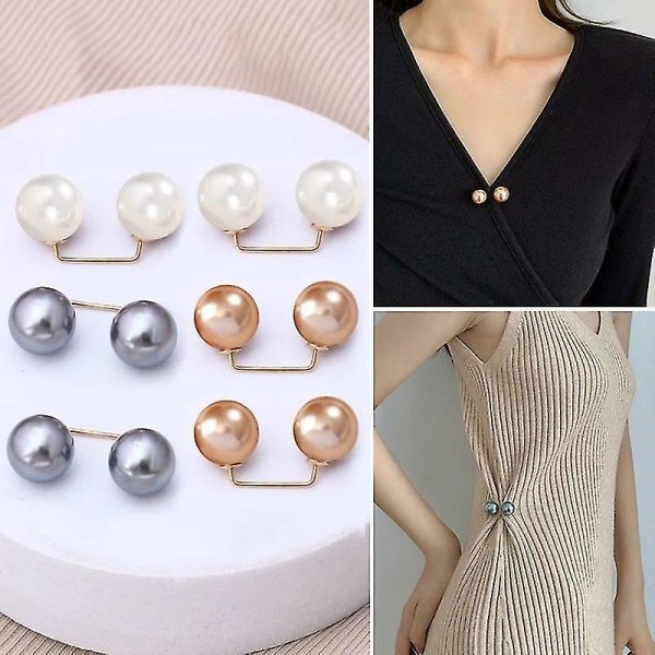 Ghyt 6 delar konstgjorda pärlor broschnålar Anti-exponeringsnålar halsringning säkerhetsnålar tröja sjalklämmor för kvinnor flickor bröllopsfest