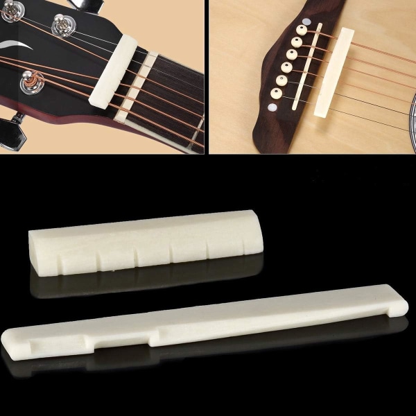 Akustisk gitarr sadel och mutter, rent ben, elfenbensfärgad, för 6-strängad
