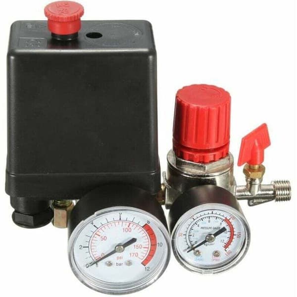 240V 15A Mini Lufttrycksregulator med Mätare - Strömbrytare för Kompressor.