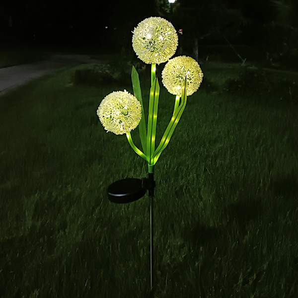 3-hodet solcelledrevendelys utendørs bakkeinnsatt plen hage dekorativt lys LED løkball blomst landskapslys Square large plate with flash 3 Dandelion Warm Light