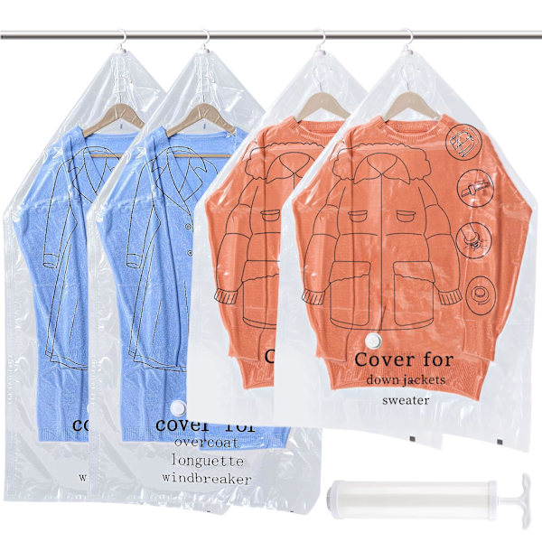 4-pack vakuumpåsar för kläder med hängare, transparenta och återanvändbara kompressionspåsar, utrymme och organisation i garderoben 1 set 1 set